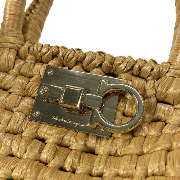 Auth Salvatore Ferragamo Studio Box 21I101 Natural (Light Brown) Fabric - Picture 11 of 16